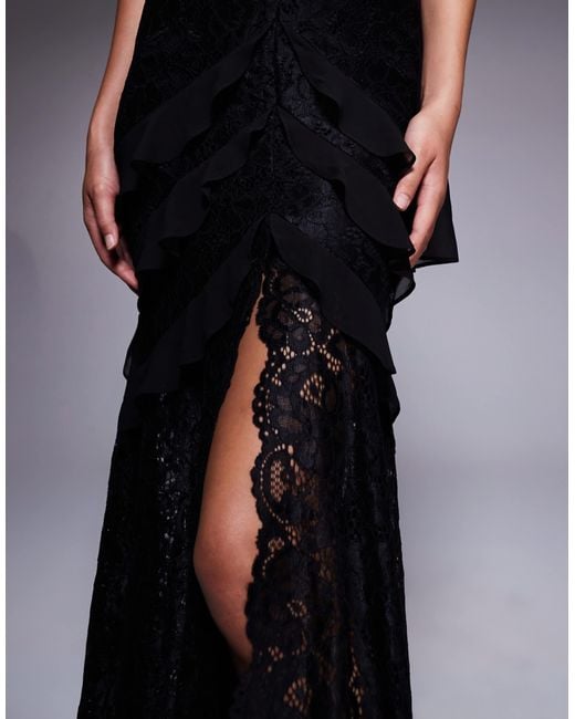 Forever New Blue – maxikleid mit schalkragen, rüschen und spitze