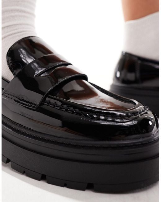 Truffle Collection Black Chunky Sole Patent Penny Loafers