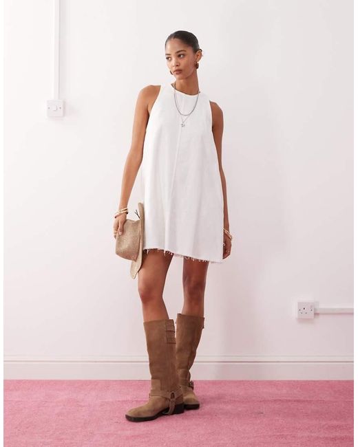 Monki Pink Sleeveless A Line Mini Dress With Frayed Edge