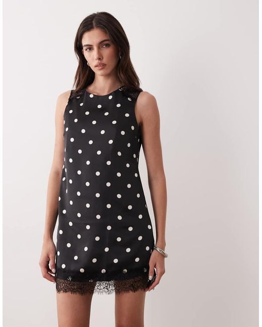 Nobody's Child Black Sasha Satin Lace Trim Sleeveless Shift Mini Dress