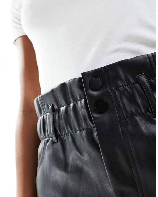 ONLY Black Faux Leather Paperbag Waist Mini Skirt