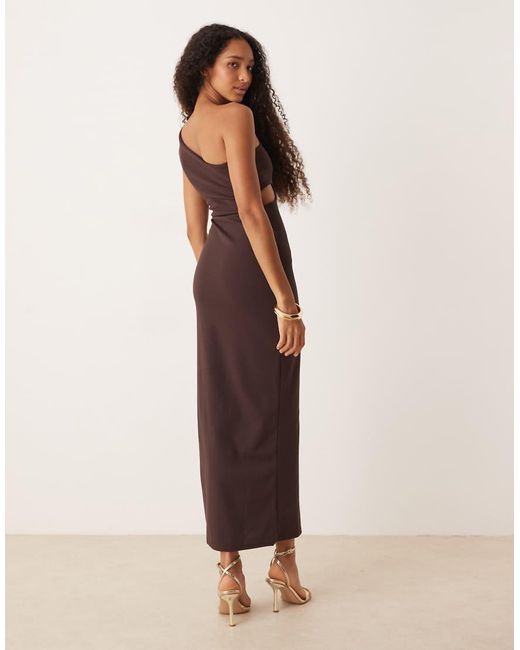 ASOS Brown Cut Out One Shoulder Maxi Dress With Hammered Trim