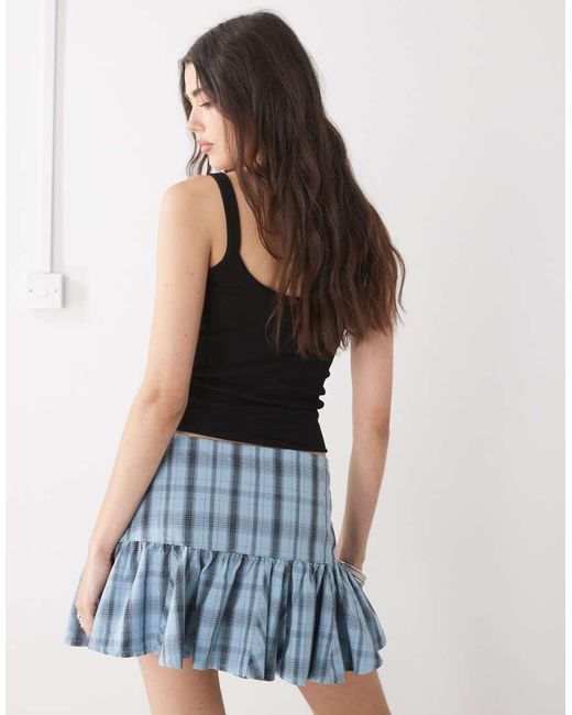 Collusion Blue Dropped Waist Check Mini Skirt
