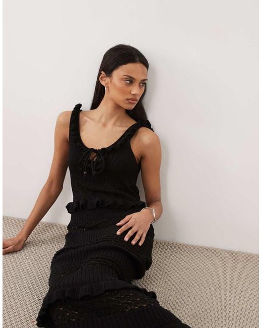 Miss Selfridge Natural Frill Detail Crochet Maxi Dress