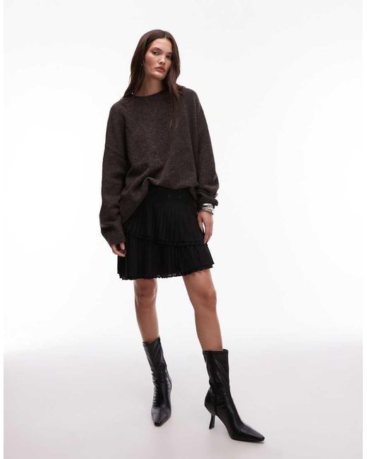 AllSaints Black Oona Pleated Mini Skirt With Eyelet Waistband
