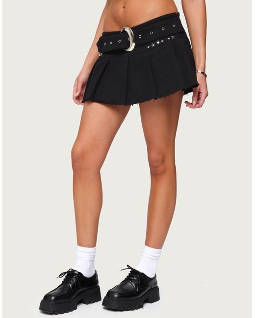 Edikted Black Kore Belt Pleated Denim Micro Skort