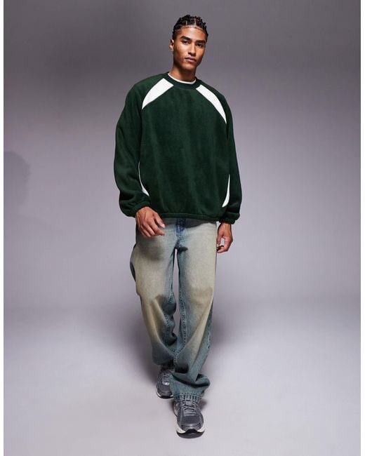 ASOS – extremes oversize-fleece-sweatshirt mit raglanärmeln in Green für Herren