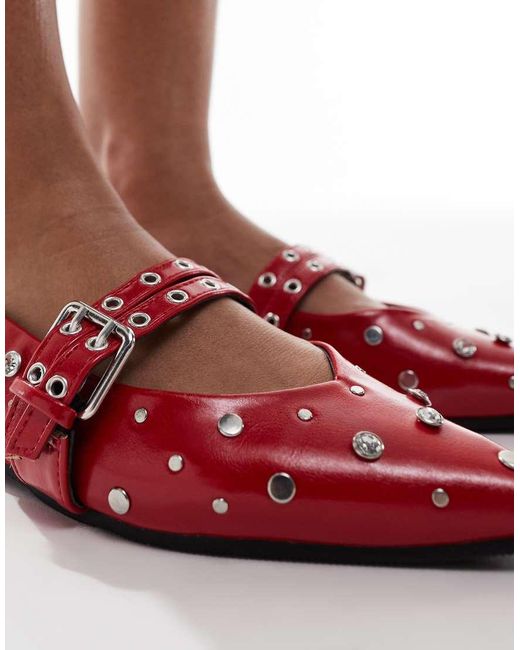 ONLY Red Studded Slingback Ballet Flats