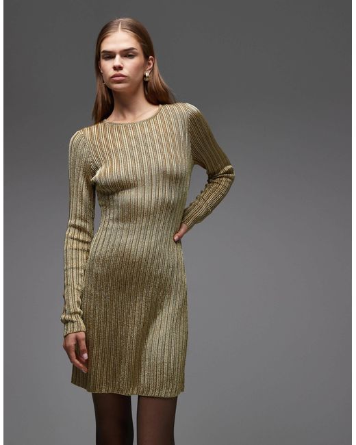 & Other Stories Women's Gray Knitted Ribbed Glitter Mini Dress