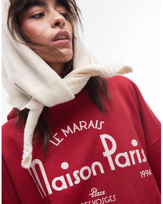 TOPSHOP Red Maison Paris Oversized Hoodie