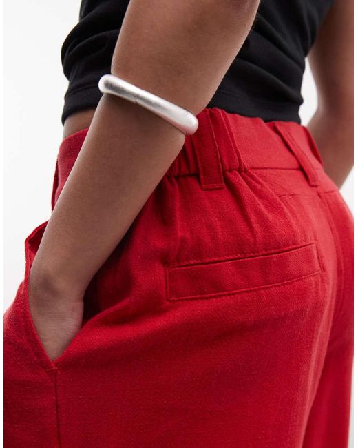 ASOS Red Asos Design Petite Relaxed Straight Leg Pants With Linen