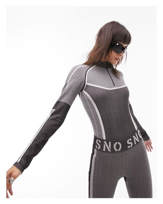 TOPSHOP Gray Sno Zip Through Panelled Seamless Ski Base Layer Bodysuit