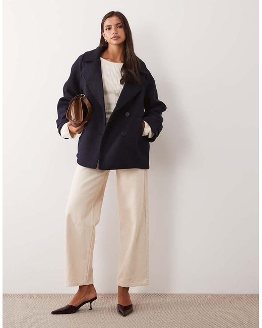 Nobody's Child Blue Pea Wool Short Line Button Down Coat