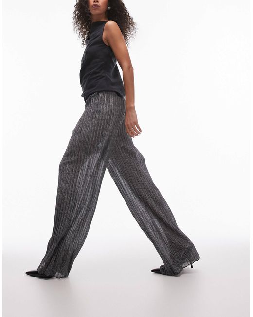 TOPSHOP Gray Wide Leg Metallic Sheer Trousers