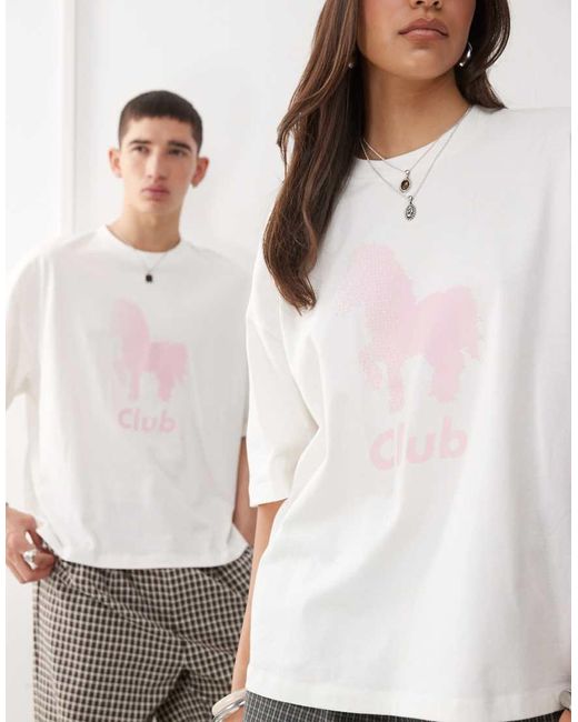 Collusion White Unisex T-shirt With Pink Pony Club Graphic