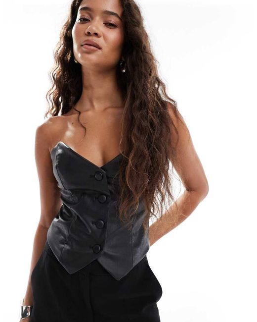 Miss Selfridge Black Faux Leather Corset Bandeau Top
