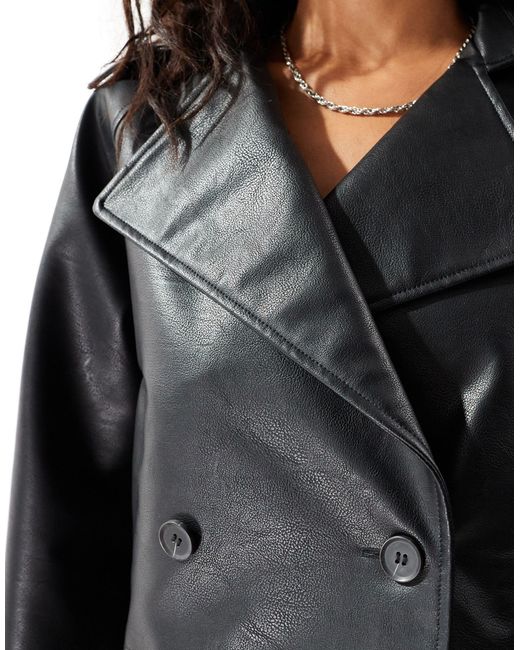 ASOS Black Leather Look Cropped Trench Coat