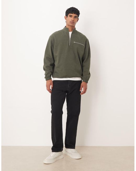 Sudadera Verde Jaspeado Holgada Con Cremallera Corta Y Bolsillo De ASOS de hombre de color Green