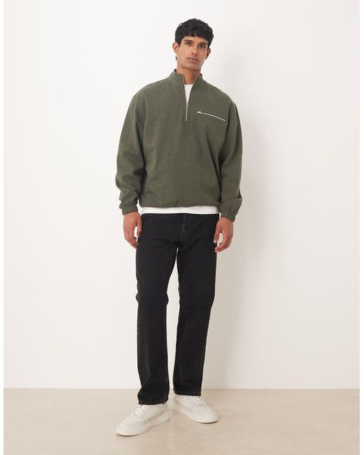 Felpa Comoda Con Zip Corta E Tasca Mélange di ASOS in Green da Uomo