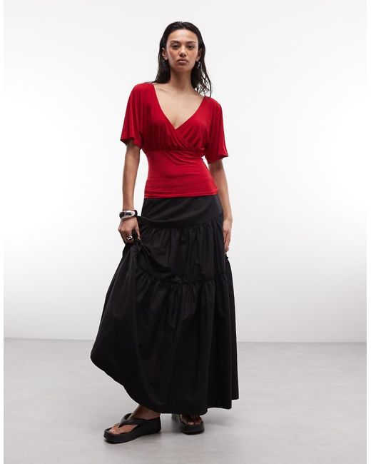 Reclaimed Vintage Red Wrap Cinch Waist Top