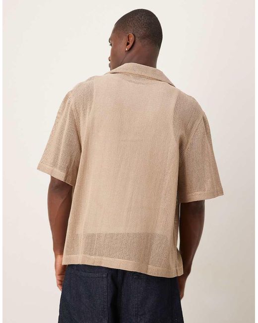 ASOS Natural Boxy Deep Revere Textured Shirt for men