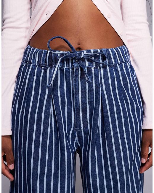 River Island Blue Wide Leg Stripe Jeans With Drawstring Waist