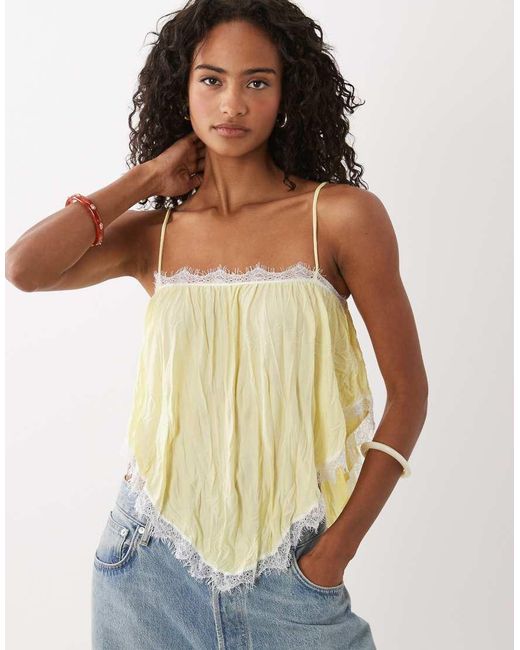 ASOS Blue Crinkle Floaty Cami With Lace Trim