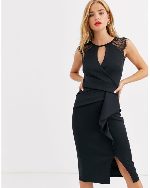 Lipsy Kanten Midi-jurk in het Black