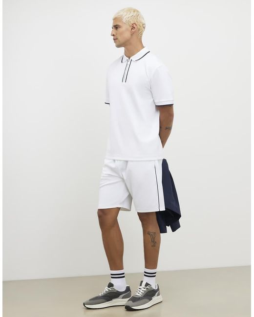 River Island White Slim Fit Textured Tipped Shorts for men