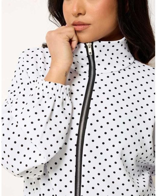 PixieGirl White Petite Polka Dot Funnel Neck Jacket