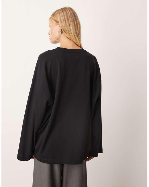 ARRANGE Black Cotton Oversized Long Sleeve T-shirt