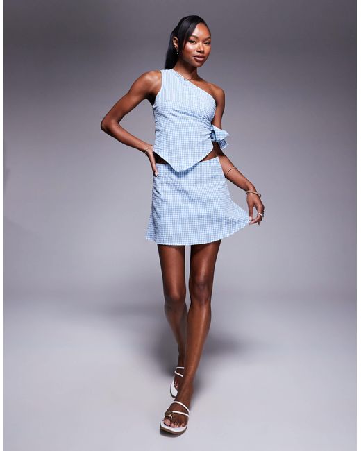 Princess Polly Blue One Shoulder Tie Side Top And Floaty Mini Skirt Full Set