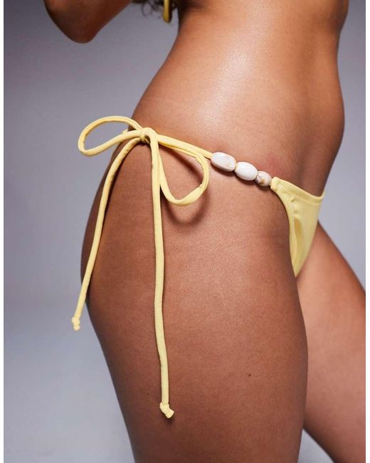 Slip Bikini Gialli Con Perline E Allacciatura Laterale di Candypants in Black