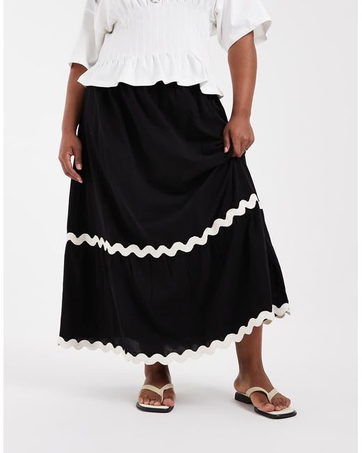 Vero Moda White Full Tiered Maxi Skirt With Contrast Scallop Trim