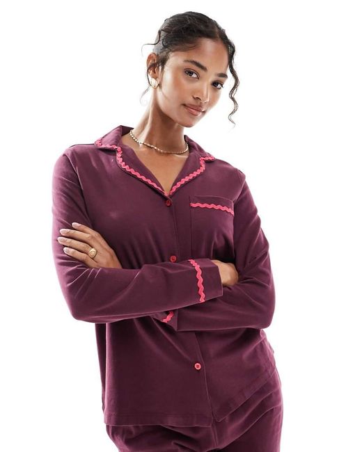 Chelsea Peers Purple Cotton Long Sleeve Revere Pyjama Set