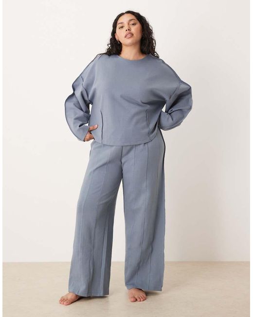 ASOS Blue Asos Design Curve Interlock Boat Neck Sweat With Seam Detail