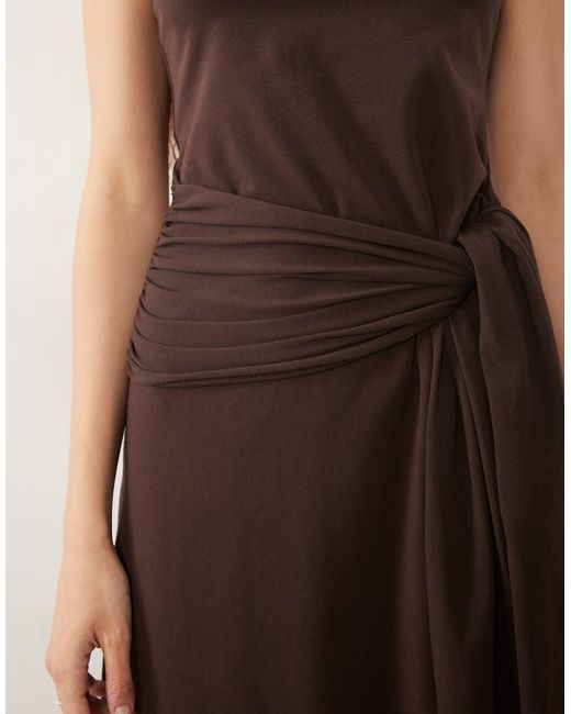 ASOS Natural Sleeveless Midi Dress With Tie Waist