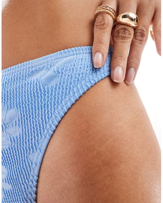 South Beach Blue Jacquard Crinkle High Leg Bikini Bottom
