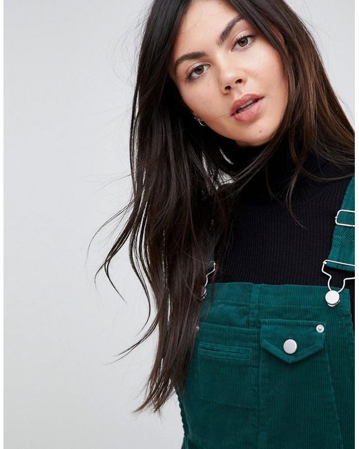 ASOS Cord Overall Dress In Emerald Green Lyst