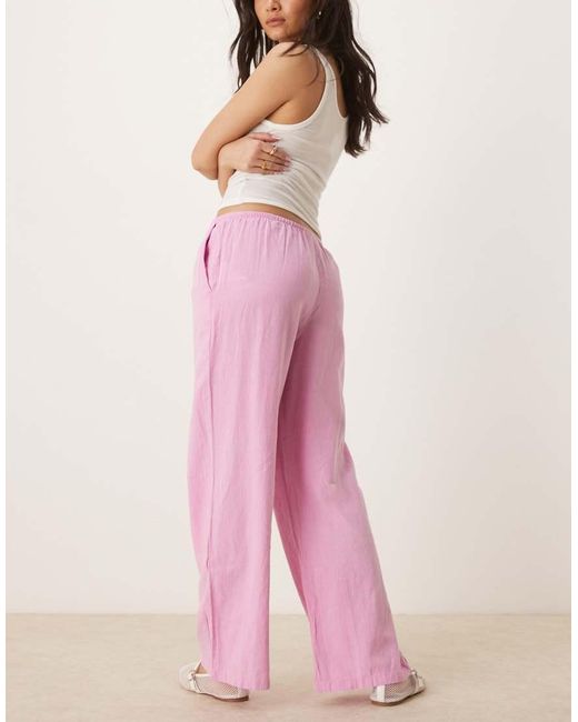 Gina Tricot Broek Van Linnenmix Met Wijde Pijpen En Trekkoord in het Pink