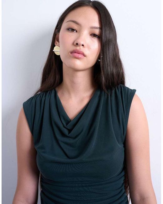 TOPSHOP Top Van Cupro Met Gedrapeerde Hals in het Blue