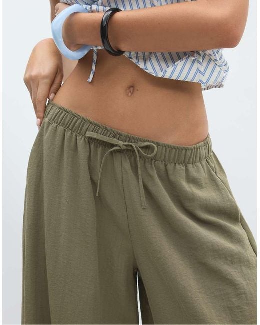 Stradivarius Green Flowy Sarouel Trousers