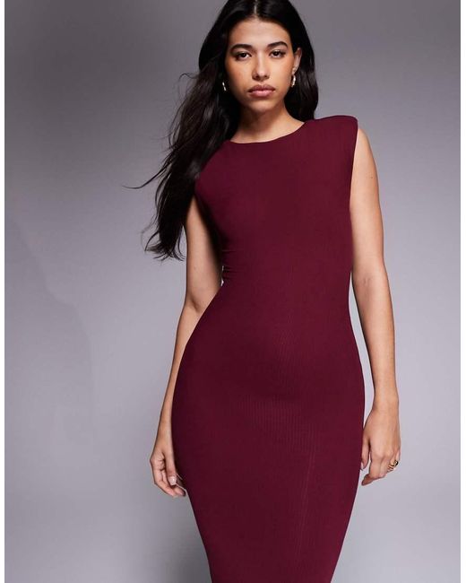 Wanderdoll Red Naomi Sculpting Sleeveless Shoulder Pad Detail Bodycon Maxi Dress