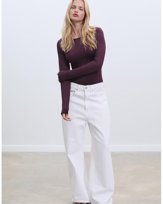 Stradivarius White Long Sleeve Polyamide Bodysuit