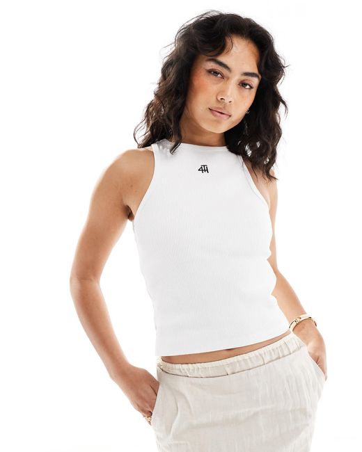 4th & Reckless Black Ribbed Embroidered Logo Vest Top