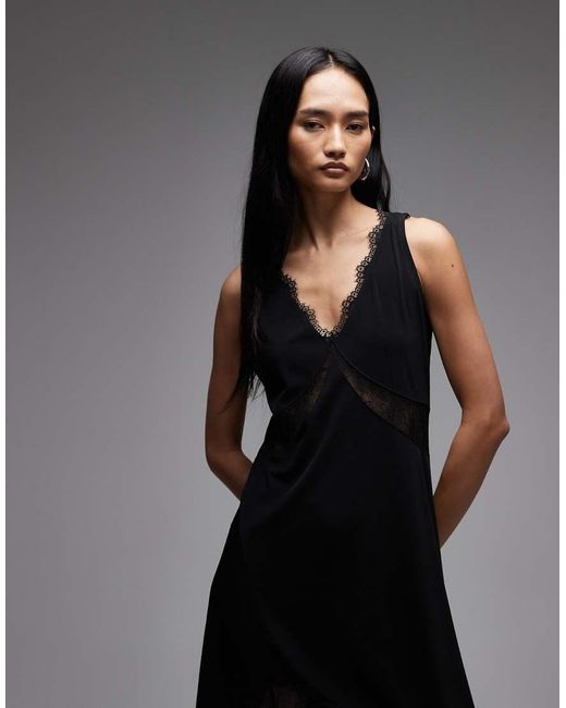 AllSaints Black Lailey Asymmetric Lace Trim Dress