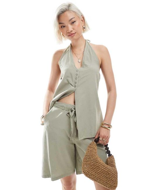 Vero Moda Natural Halter Neck Waistcoat Co-ord