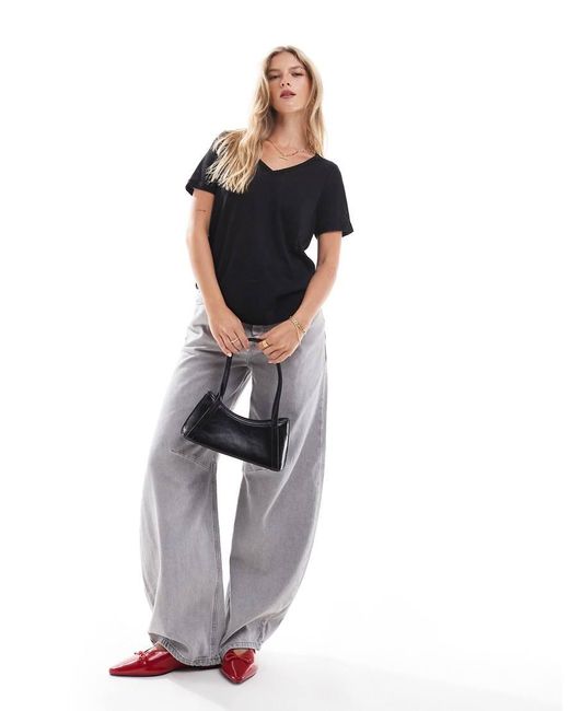 Object T-Shirt Met V-Hals in het Black