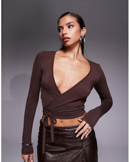 Edikted Gray Malenna Wrap Top