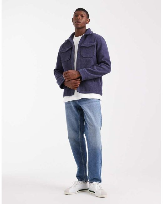 Brave Soul Blue Button Up Shacket for men